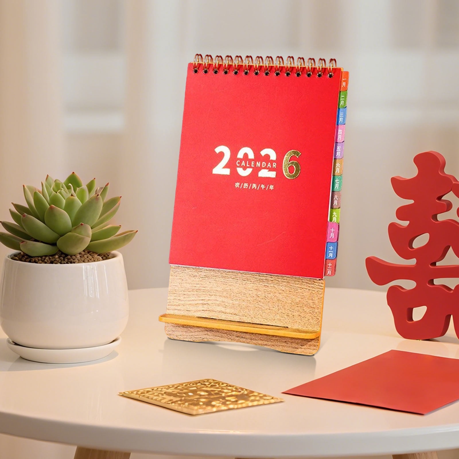 2026 Desk Calendar Vertical, Standing Desktop Calendar with Base, 2026 Year Planner, Thick Paper Calendar, Gift for Coworkers, Home Office Desk Organizer, Traditional Chinese Design