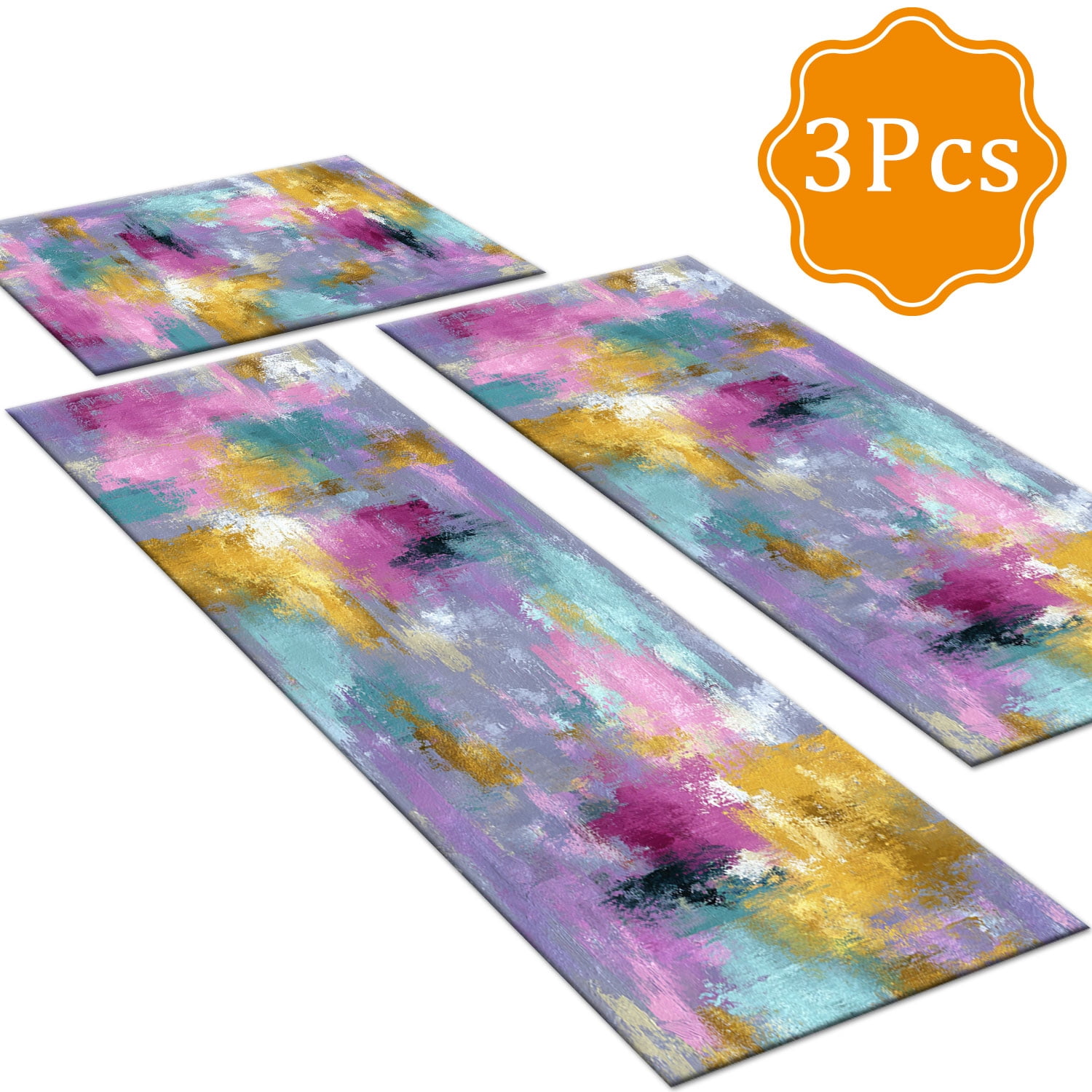 3-Piece Farmhouse Kitchen Rug Set, Washable Anti Slip Striped Floor Mats in 3 Sizes, Stain Resistant Decor Rugs for Kitchen Hallway Bathroom Home Christmas Decor