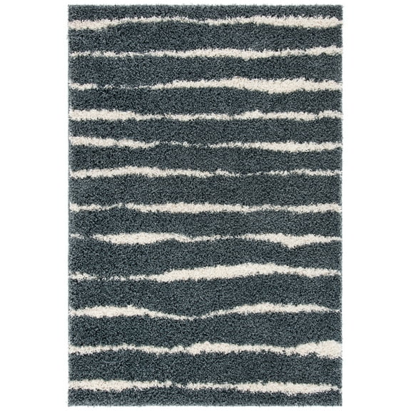 SAFAVIEH Venus Sophie Striped Shag Area Rug, Dark Grey/Ivory, 3'11" x 6'