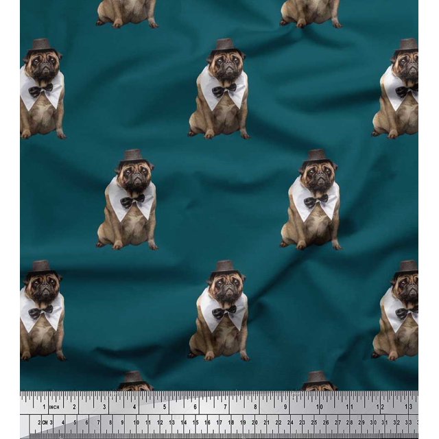 Soimoi Velvet Fabric Bow,Hat & Pug Dog Fabric Prints by Yard 58 Inch Wide