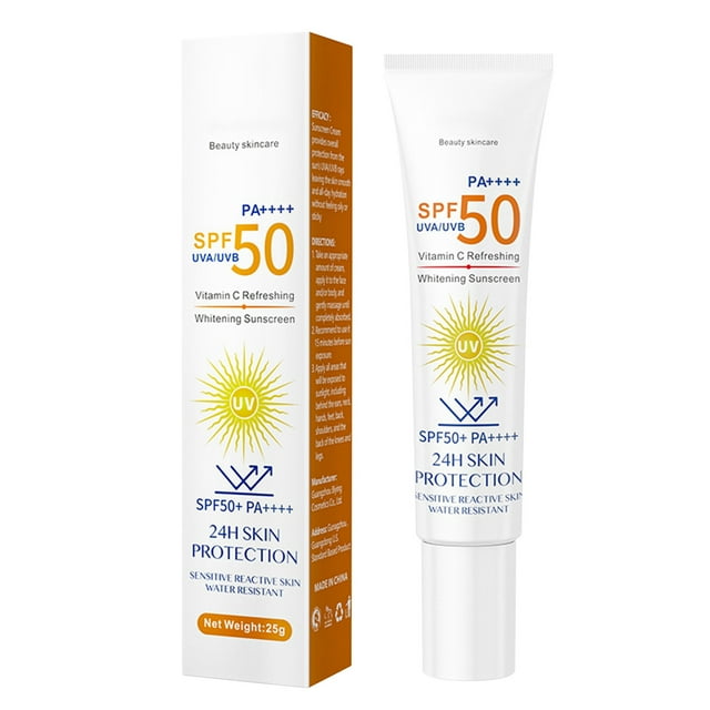 Clearance SPF 50+ PA++++ 24H Skin Protection Vitamin C Refreshing Whitening Sunscreen, Water Resistant, 25g