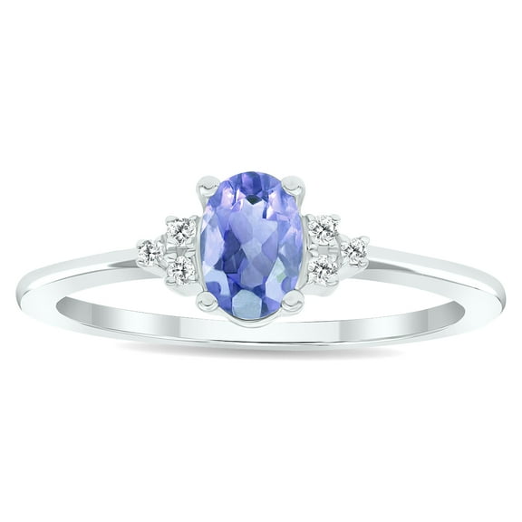 SZUL Women's Tanzanite and Diamond Half Moon Ring in 10K White Gold
