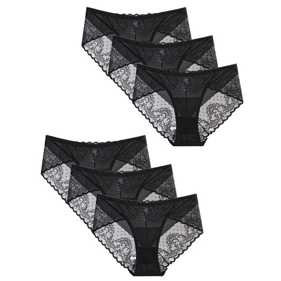 FAIWAD Women's 6 Pack Underwear Lace Embroidery Soft Bikini Panties Ladies Briefs Multipack S-XL