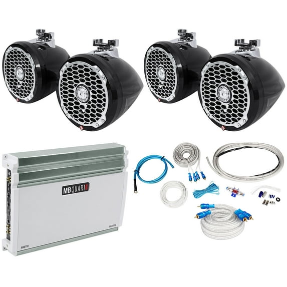 (4) Rockford Fosgate PM2652W-MB 6.5" Marine Wakeboard Speakers+Amplifier+Amp Kit