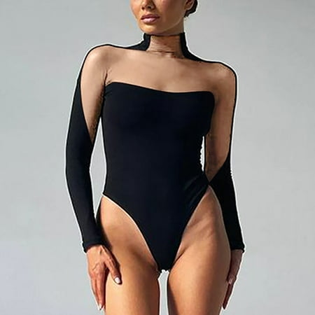 Baqcunre Women s Solid Color Sexy Slim-Fit One-Piece Base Thong Jumpsuit Size S-L Bodysuits for Women Long Sleeve Bodysuit Sexy Tops for Women Womens Fashion Khaki