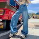 thumbnail image 3 of Vaqueros de pierna ancha azules lavados con grietas para mujer, pantalones de fregado rectos retro holgados, novedad de 2024, 3 of 5
