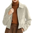 thumbnail image 3 of Tqcoqu Women's Solid Suede Cropped Jacket,Lapel Zip Up Vintage Long Sleeve Casual Outerwear With Lining, 3 of 9