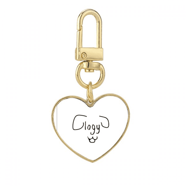 Dog Text Stickers Art Deco Fashion Gold Heart Keychain Metal Keyring Holder