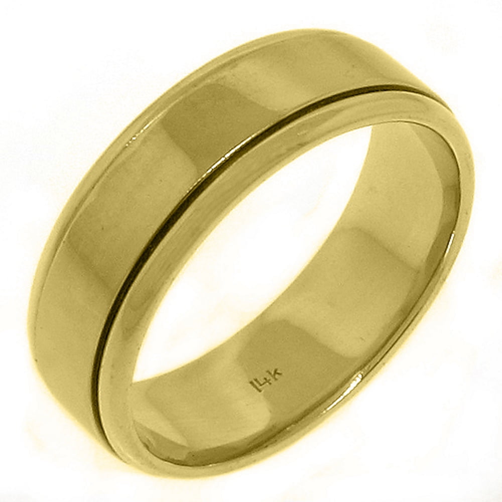 TheJewelryMaster 14K Yellow Gold Mens Wedding Band 7mm