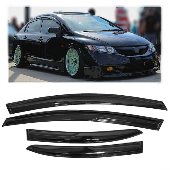 Rain Guards Side Window Visor Vent Outside Mount, 4PCS Fits 2006-2011 Honda Civic 4-Door Sedan