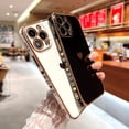 thumbnail image 4 of Compatible with iPhone 14 PRO 5g 6.1 inch Phone Case, Gold Cute Love Heart with Side Small Pattern Luxury Plated Edge Camera Protection Soft Silicone Shockproof Bumper Cover (Black), 4 of 10
