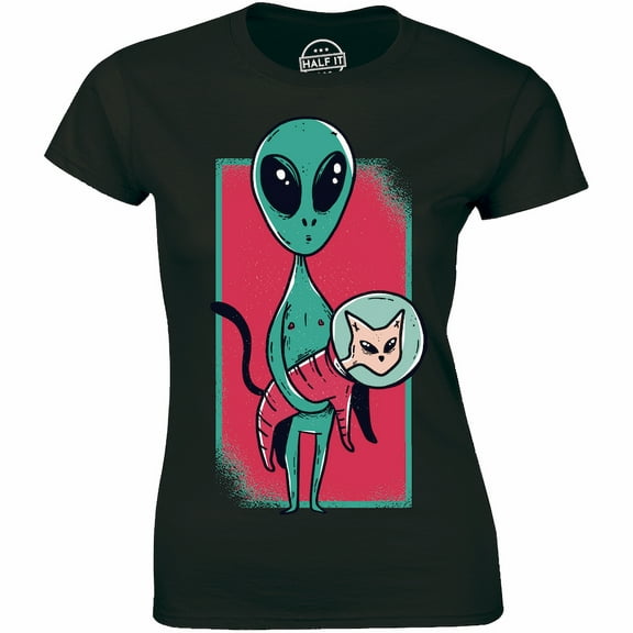 Amazing Space Alien And Cute Astronaut Cat Graphic Women's Gift T-Shirt