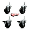 thumbnail image 2 of 3.5 Inch Soft Rubber Wheel Swivel 5/8 Inch Threaded Stem Caster Set 2 Brakes SCC, 2 of 2