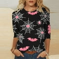 thumbnail image 2 of VKOYWKM Halloween Spiderweb Shirts for Women 3/4 Length Sleeve Women Tops Bat Graphic T Shirts Funny Crew Neck Party Tunic Top Blouses, 2 of 7