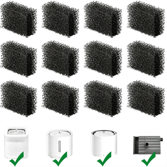 HIBIBUD 12 Pack Cat Water Fountain Sponge Filters, Replacement Foam Filters for 67Oz/2L Pet Fountain 65Oz/1.85L Dog Drinking Fountain Sponge Filter