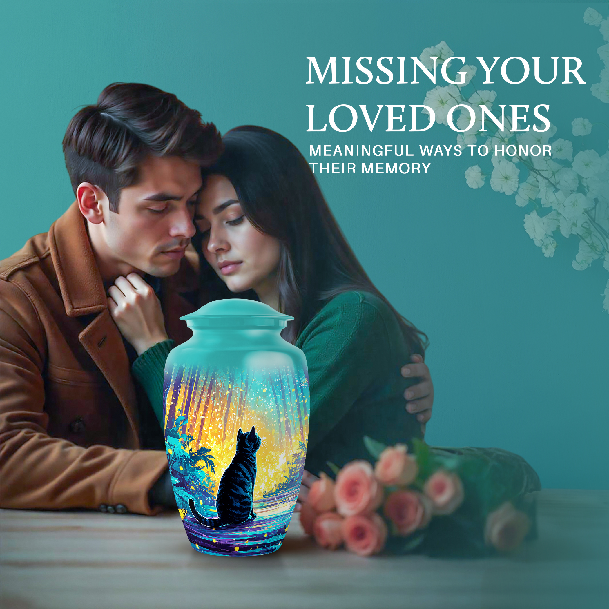 SABURIAL Cat Urn - Cremation Urn For Male Ash - Decorative Urns For Adult Husband Ashes - Memorial & Handcraft Urns For Human Remains - Large Size 10 Inch With Velvet Bag