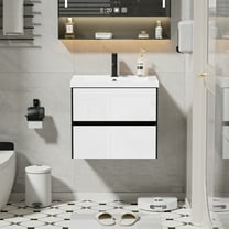 Eclife 24" Black and White Single Bathroom Vanity with Integrated Sink Top, Faucet and Drain