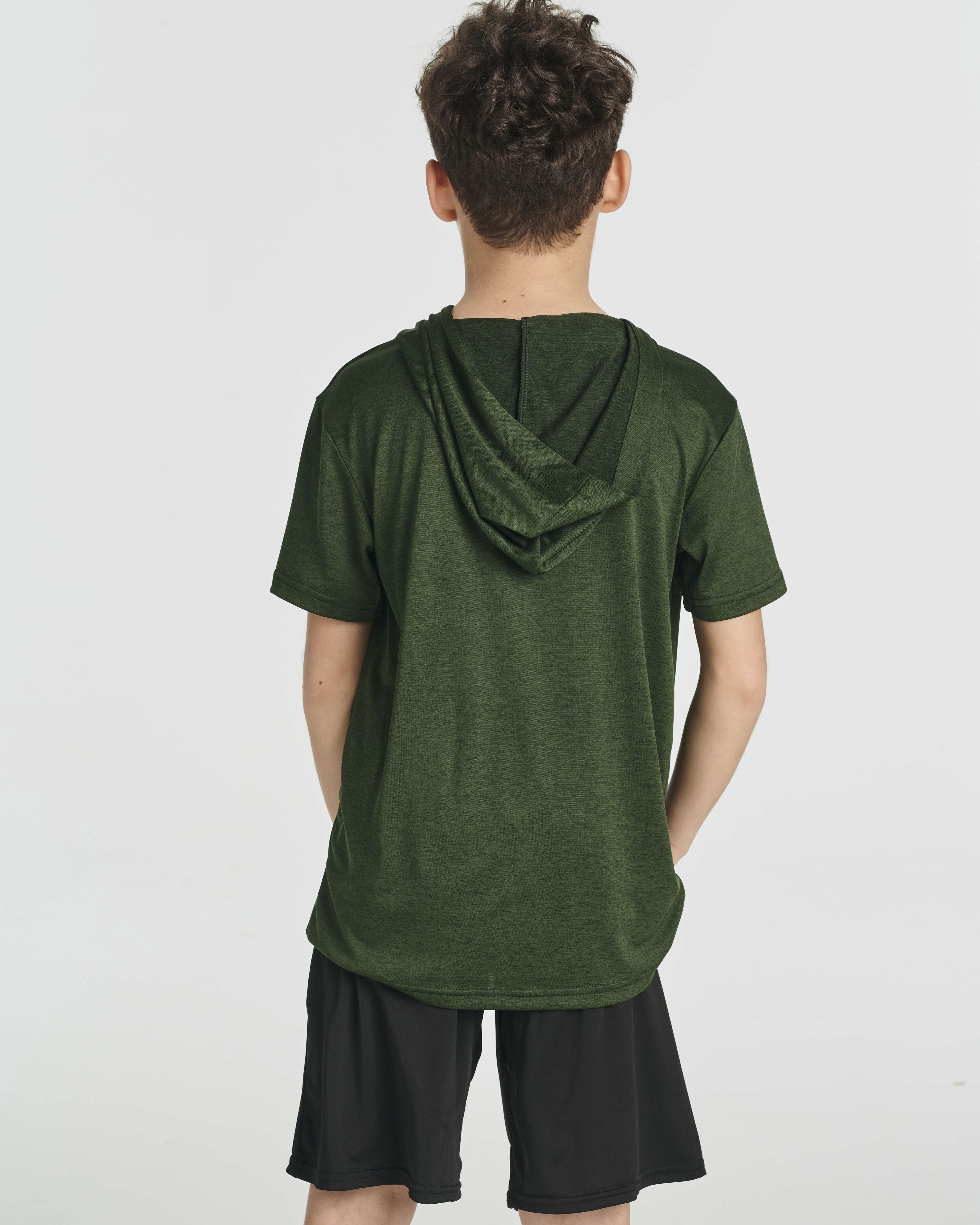 Real Essentials 3 Pack: Boys Dry-Fit Youth Teen Active Athletic Short Sleeve Workout Hoodie - Hooded Pullover Shirts