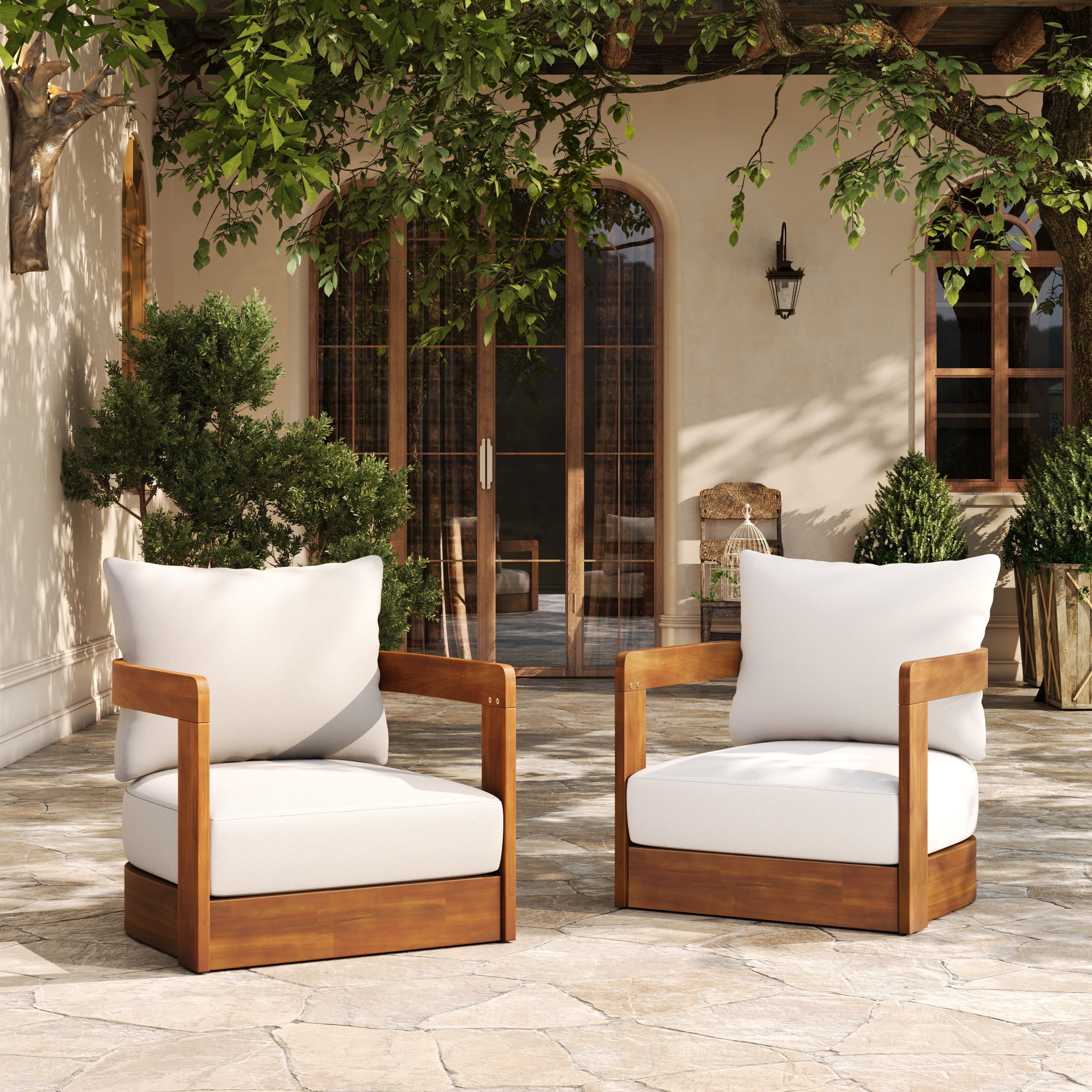 Safavieh Saxon Modern Wood Outdoor Armchair - Set of 2, Beige