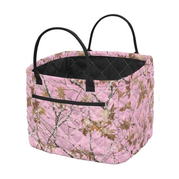 HELLHERO Maple Camouflage Pattern Front Pocket Quilted Laundry Basket for Toys, Polyester Collapsible Laundry Baskets for Nursery Home Decor