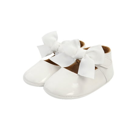 

LSFYSZD Baby Girl Baptism Shoes Soft Sole Princess Dress Mary Jane Flats with Cute Ribbon Bow Non-Slip Infant Crib Shoes