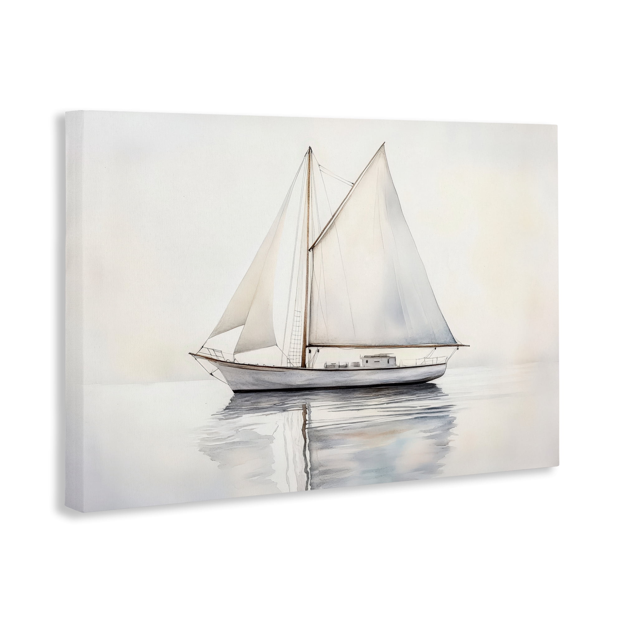 Stupell Industries Neutral Sailboat Reflection Canvas Wall Art, design by Petal Prints Design