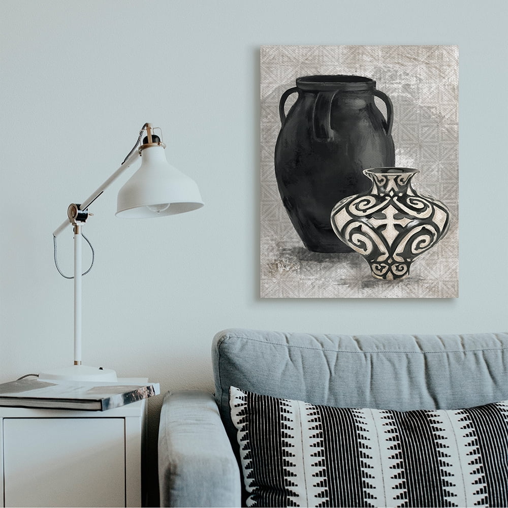 Stupell Industries Ornate Ceramics over Grey Geometric Pattern Canvas Wall Art by Daphne Polselli