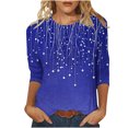 thumbnail image 2 of JTZGDY 3/4 Length Sleeve Womens Tops Vintage Floral Printed Summer Ruched Pleated Crewneck Tunic Blouse Dressy Casual Graphic T-Shirts Trendy 2025 Clothes Dark Blue XXL, 2 of 7