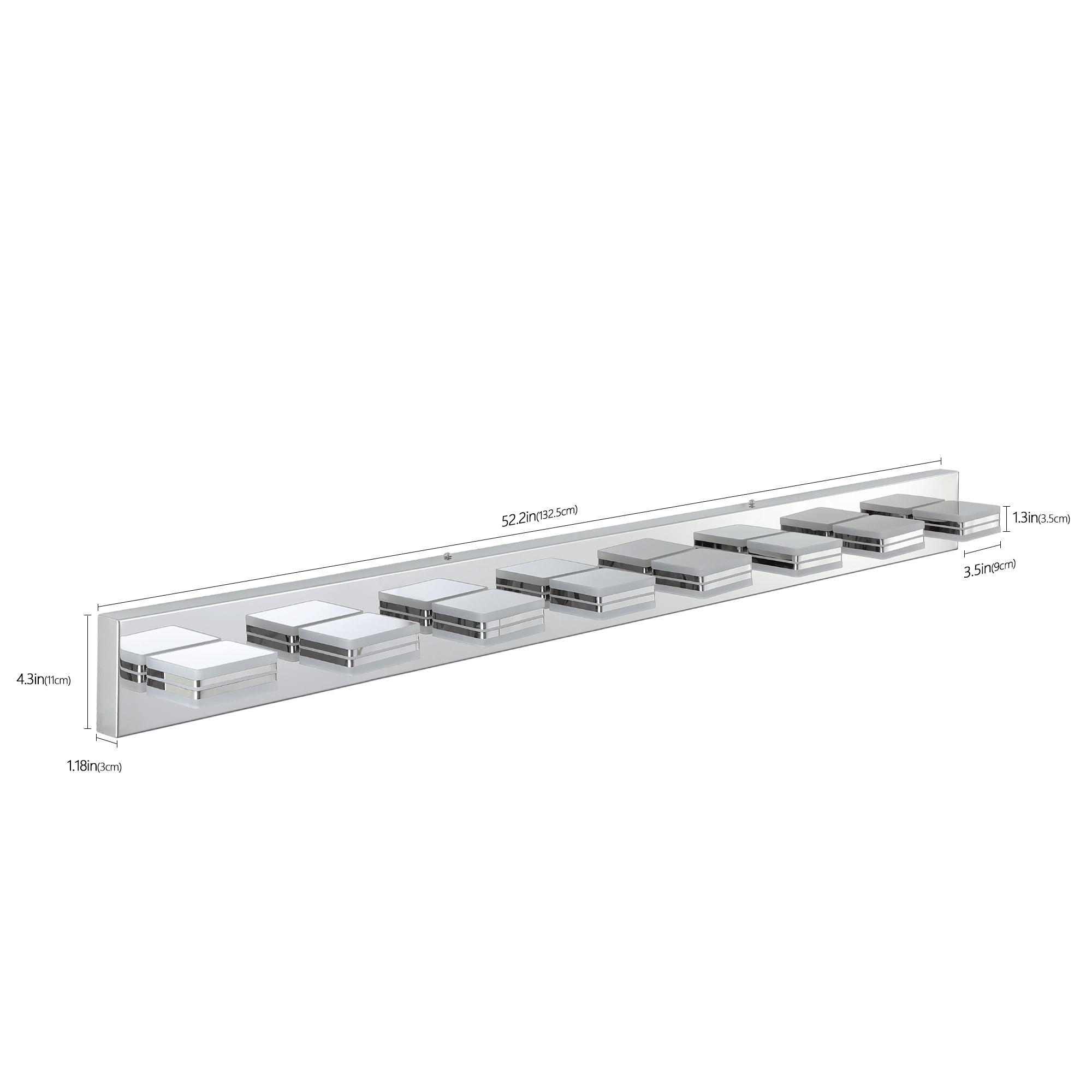 52" Modern Chrome 8-Light LED Vanity Light, Square Acrylic Lampshades Wall Mount Fixture for Bathroom, Mirror Lighting