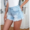 thumbnail image 3 of DreamFish Women Denim Shorts Frayed Hem Stretchy Jeans Shorts Summer Mid Rise Distressed Shorts with Pockets, 3 of 5