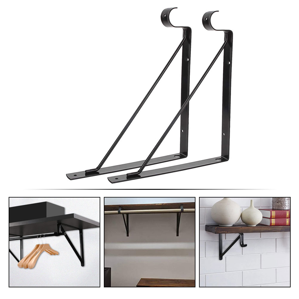 HOMEMAXS 2pcs Heavy Duty Shelf Bracket Load Bearing Frame Hook Design Shelf Metal Bracket