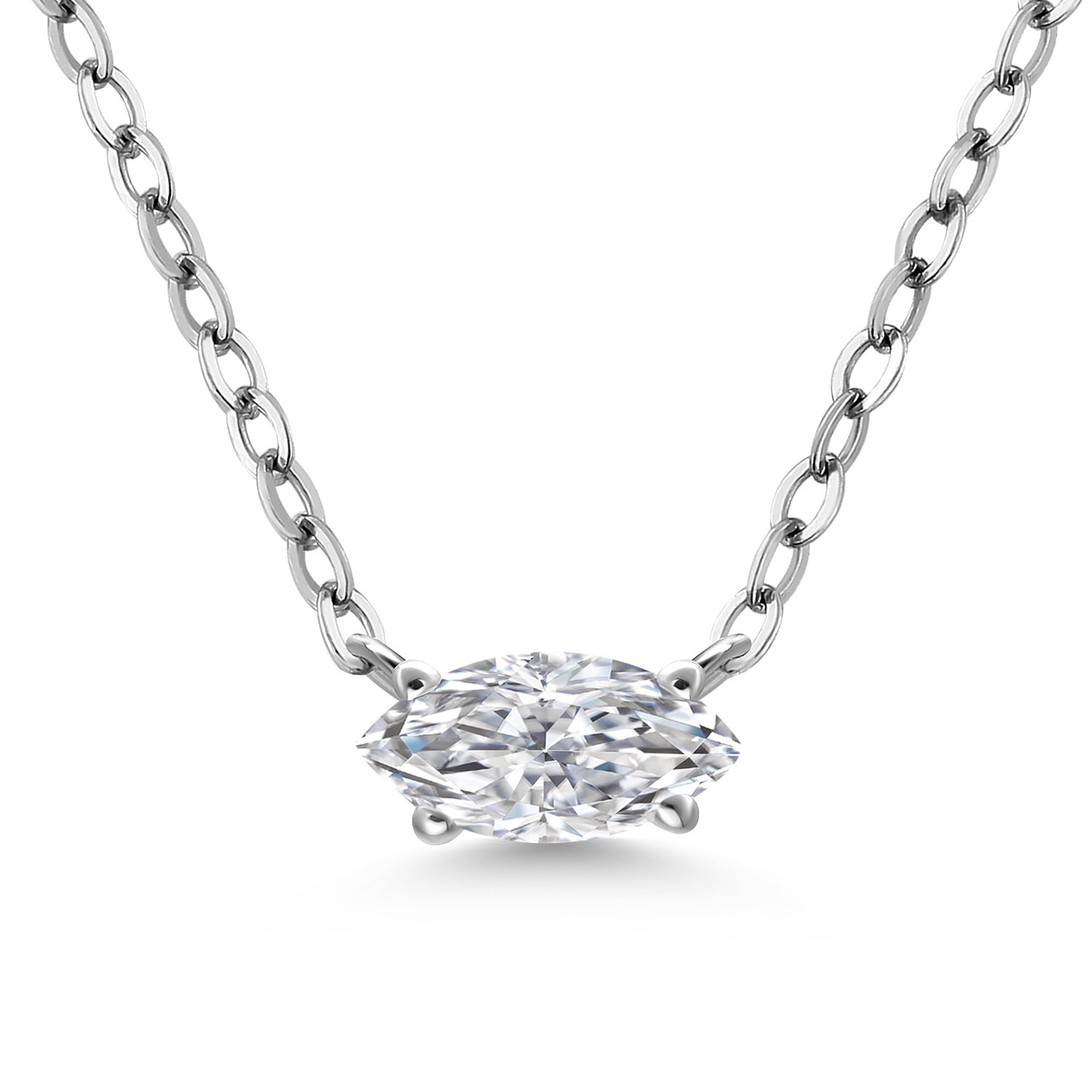 Gem Stone King 925 Sterling Silver Lab Grown Diamond Pendant Necklace for Women | 0.20 Cttw | Gemstone April Birthstone | Marquise 6X3MM | With 18 inch Silver Chain