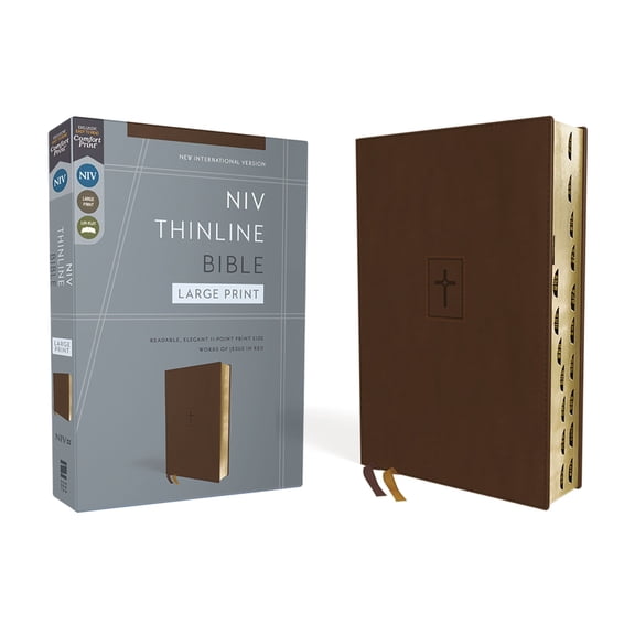Niv, Thinline Bible, Large Print, Leathersoft, Brown, Red Letter, Thumb Indexed, Comfort Print, (Hardcover)