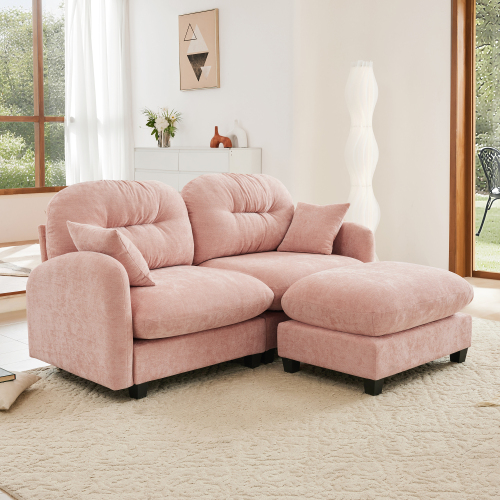 GAKMCIL 74" Loveseat Sofa with 1 Ottoman, 2 Seater with Upholstered Large Size Deep Seat,Cloud Sectional Couches Chenille Fabric for Living Home