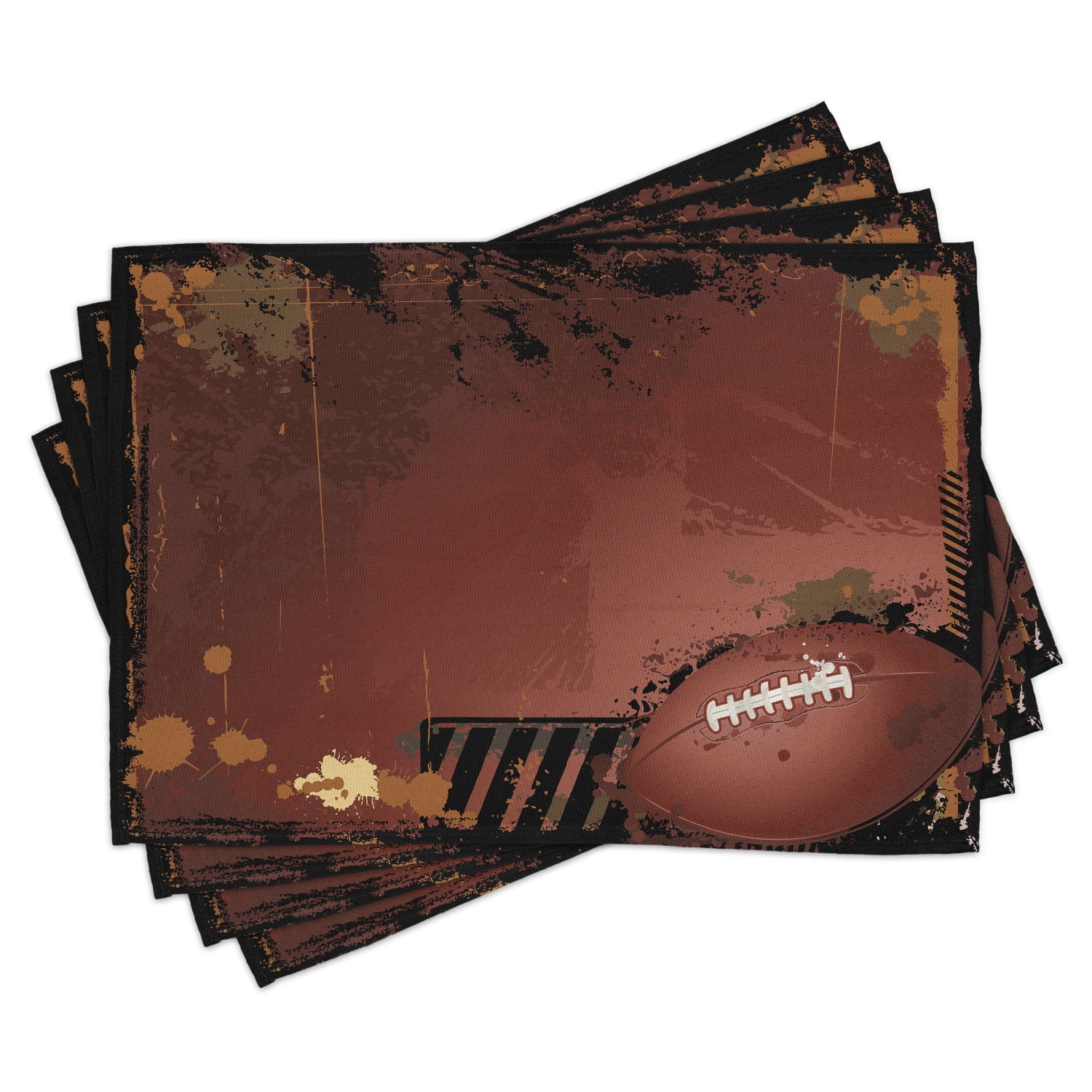 Sports Placemats Set of 4 Maroon Grunge Rugby Theme with Game Elements