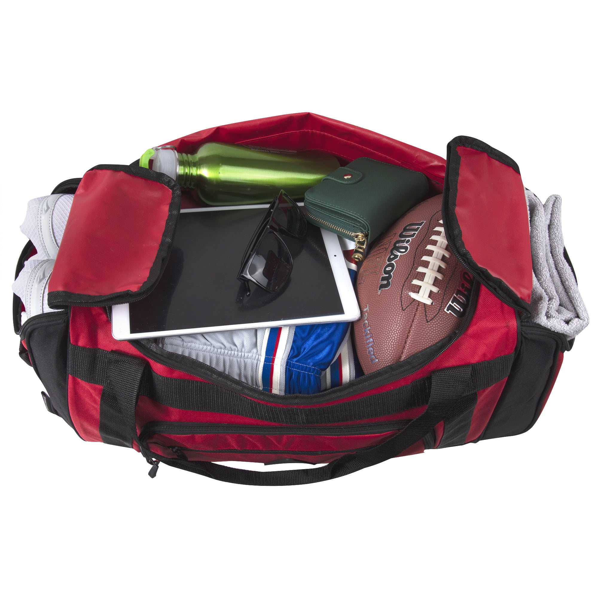 Summit Ridge 24"L Duffel Bag 42 Liter Capacity for Gym Clothes, Sports Equipment, Towels, Sneakers, Travel, Commute in Red