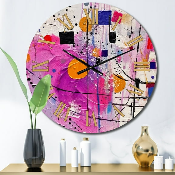 Designart "Cubism Unleashed Pink Expressions" Cubism Oversized Wall Clock