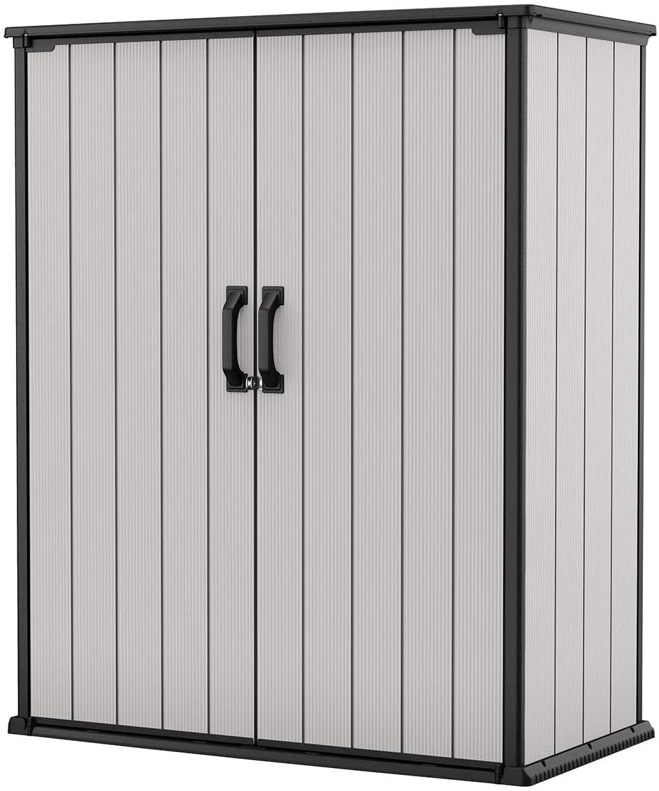 keter premier tall resin outdoor storage shed with
