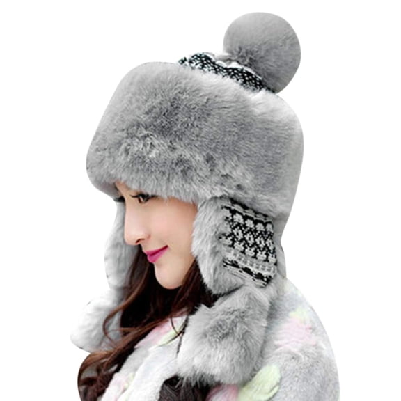 Faux Fur Warmer Trapper Hat for Women, Furry Mongolian Russian Bomber Skiing Winter Warm Windproof Earflap Cap