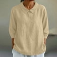 thumbnail image 2 of Htigea Women's Collared 3/4 Length Sleeve T Shirts Cute Crewneck Tees Casual Loose Fit Pullover Blouse Not Denim Beige XL, 2 of 7