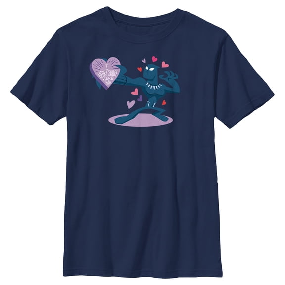 Boy's Marvel Black Panther I Heart You  Graphic Tee Navy Blue Large