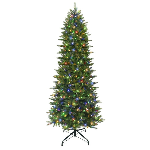 9 ft Pre-lit Slim Fraser Fir Tree 2093 Tips 700 Color Select LED Light On/Off Foot Pedal
