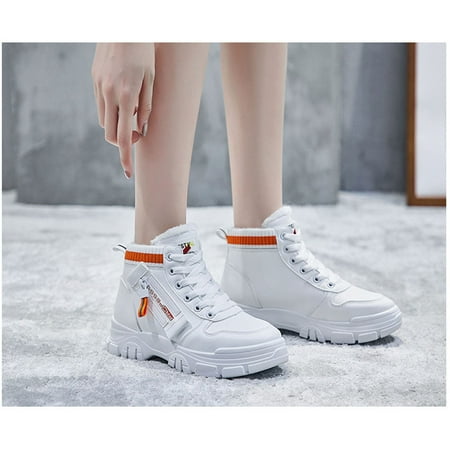 

YOTAMI Women s Shoes Plus Fleece Boots Winter Warm Short Boots Thick-soled Thick Boots Fashion Orange 4.5