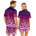 thumbnail image 5 of IYYVV Halloween Couple Matching Satin Pajamas Sets Short Sleeve Button Down Silk Pjs Goth Ghost Face Sleepwear 2 Pcs Loungewear Purple S, 5 of 5