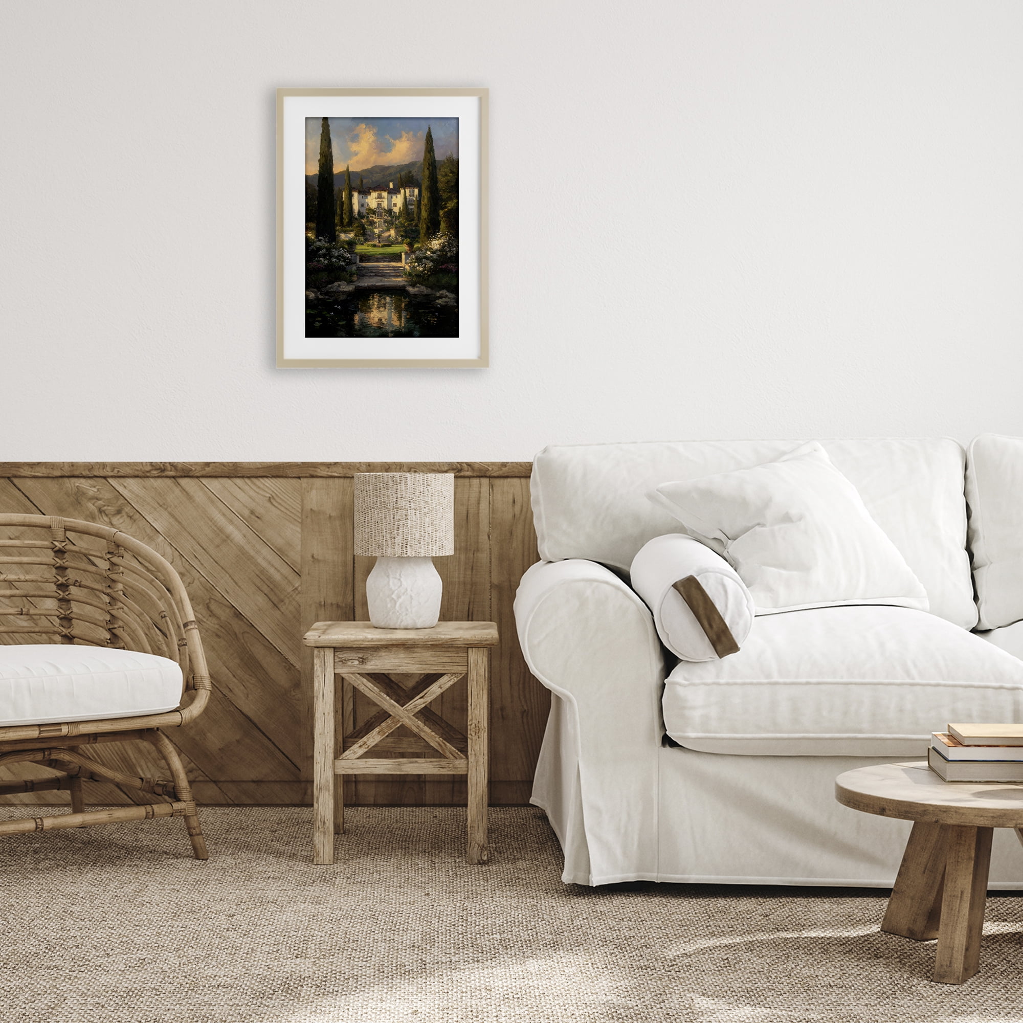 Stupell Industries Victorian Mansion at Sunset Birch Framed Print Under Glass, design by Petal Prints Design