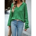 thumbnail image 3 of Cenuakty Women Loose Knit Sweater Hollow-Out Solid Color Long Sleeve Pullovers Fall Winter Turn-Down Collar Jumpers Streetwear, 3 of 8