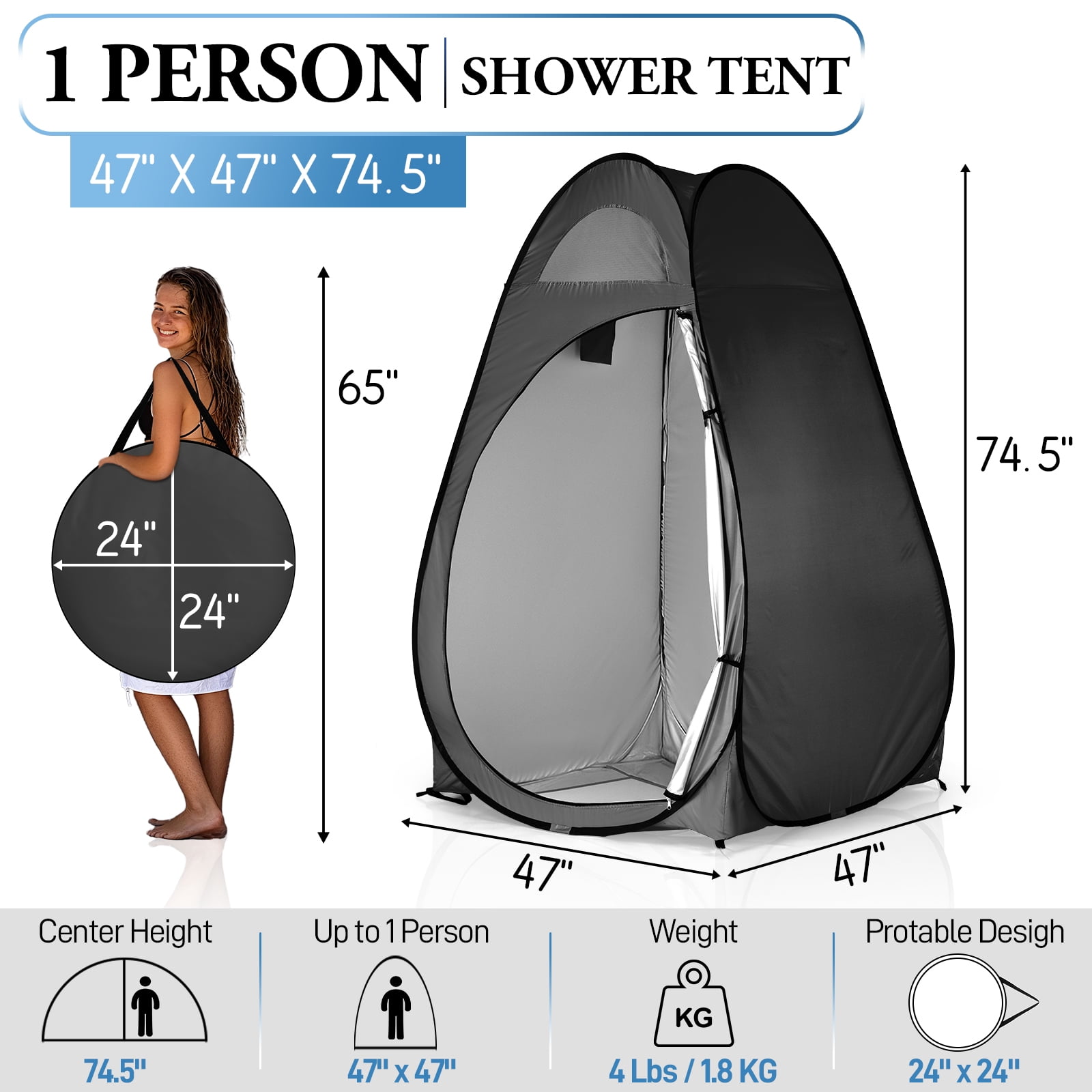 Ktaxon Camping Shower Tent, Portable Pop Up Changing Tent, Waterproof Dressing Room Privacy Tent for Camping Beach, Black