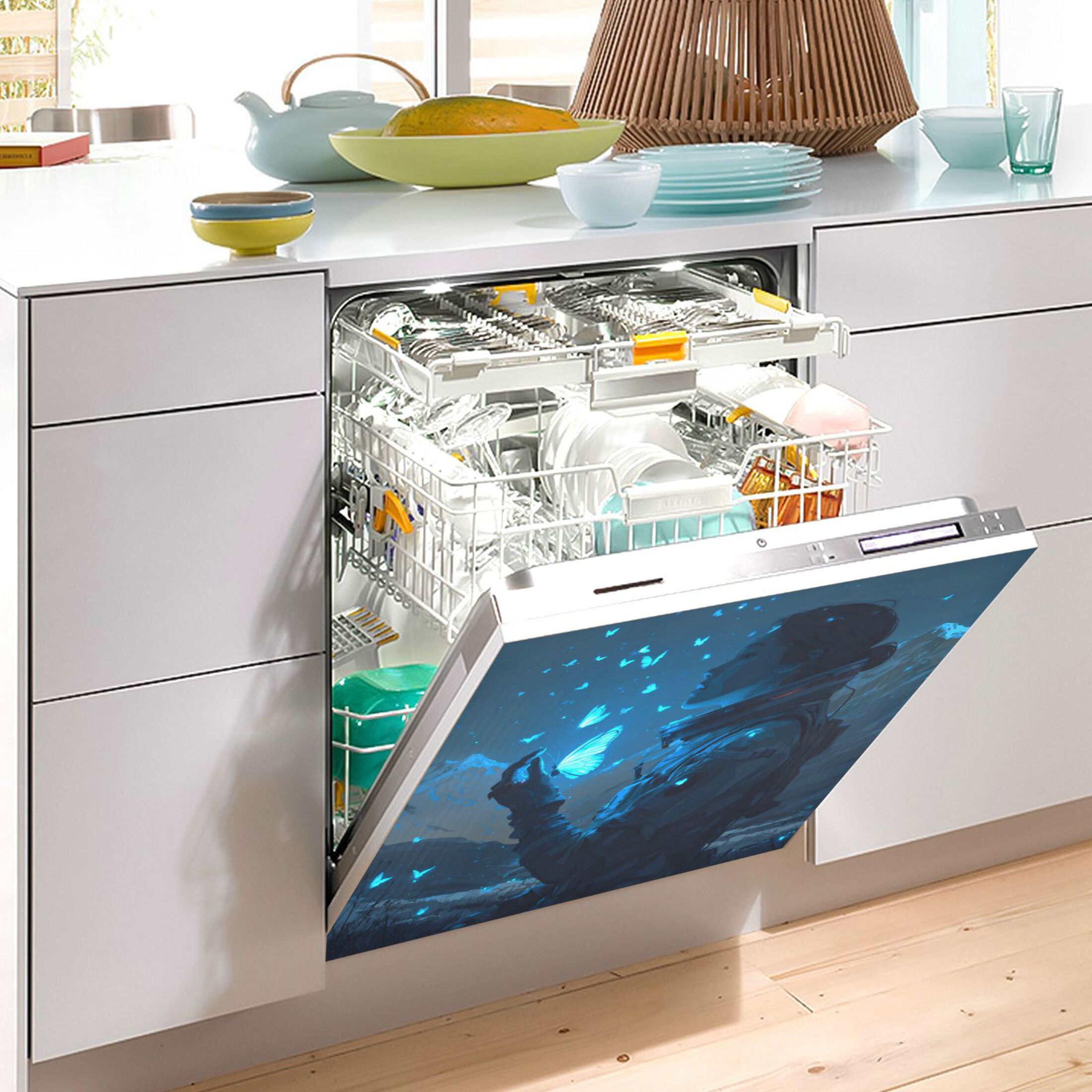 Dishwasher Magnetic Refrigerator Magnet Cover Sticker Home Decorative 23"x26" Blue Glowing Butterfly