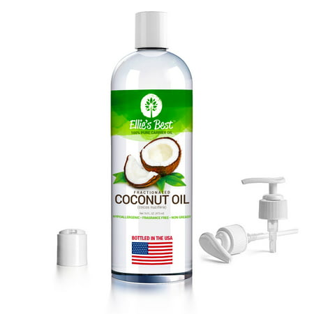 Fractionated Coconut Oil - Pure USA Expeller Cold Pressed & Hexane Free - Best Therapeutic Grade Carrier Oil for Essential Oils Aromatherapy & Massage - Food Grade MCT - Lg 16oz - 12 Ellie's