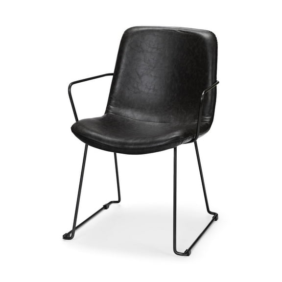 Mercana Sawyer II Black Faux-Leather Dining Chair with Black Iron Frame